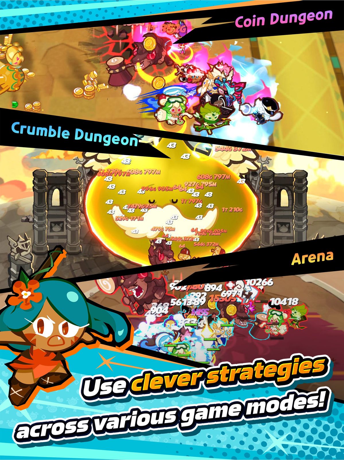 CookieRun: Crumble 夜晚烘焙工坊的厨房，刚出炉的烤盘冒着热气，一个系着围裙的人背对烤箱灯光抱臂低头看着的插画 4