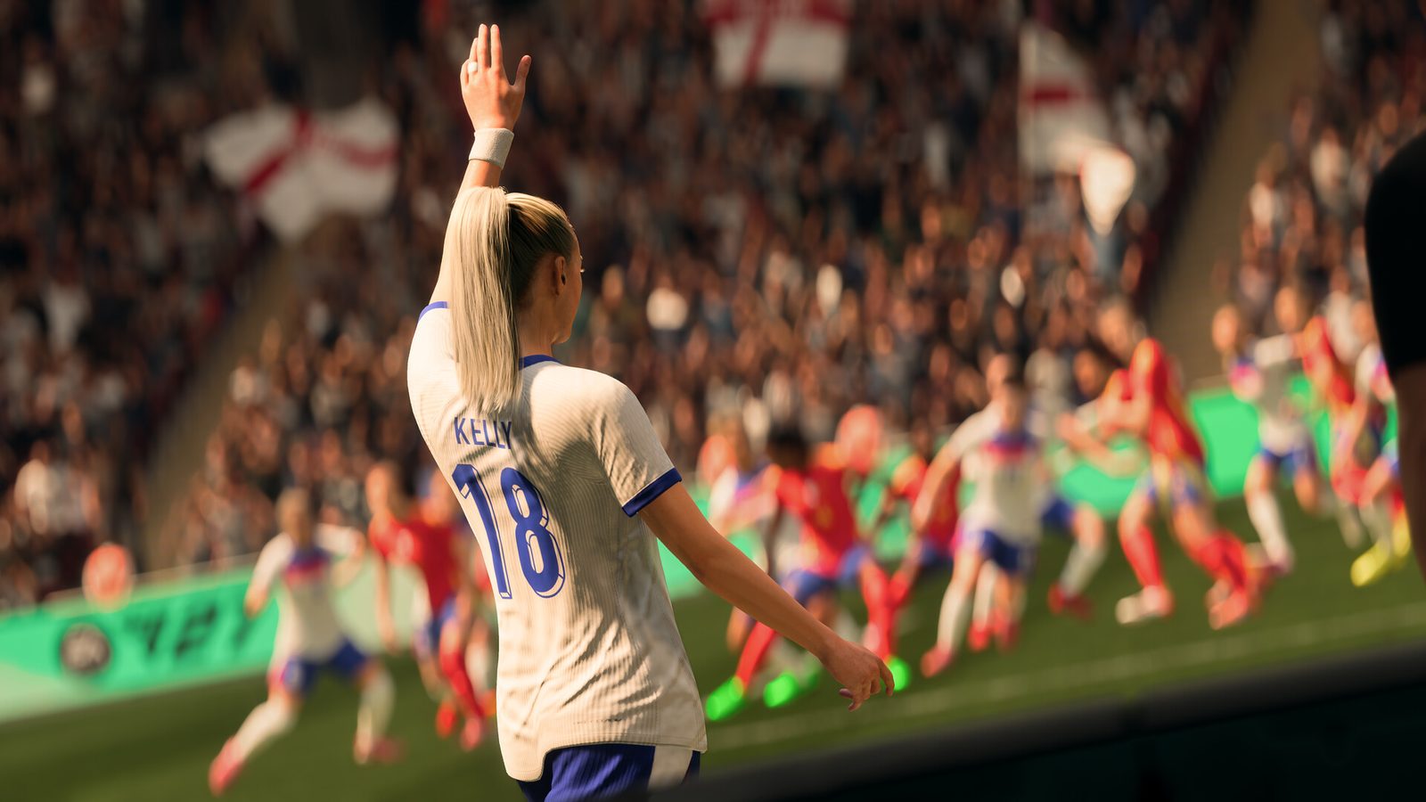 EA SPORTS FC 27 Vista aérea de una ciudad junto a un río, con canchas de fútbol de todos los tamaños entre sus calles, un estadio con cúpula blanca en el centro y, en el cielo, un globo aerostático y un avión que remolca una pancarta 1