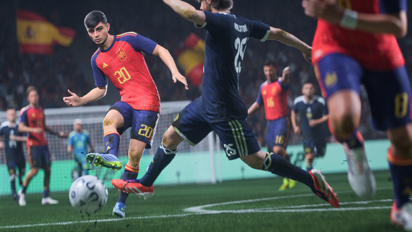 EA SPORTS FC 27 Vista aérea de una ciudad junto a un río, con canchas de fútbol de todos los tamaños entre sus calles, un estadio con cúpula blanca en el centro y, en el cielo, un globo aerostático y un avión que remolca una pancarta 2
