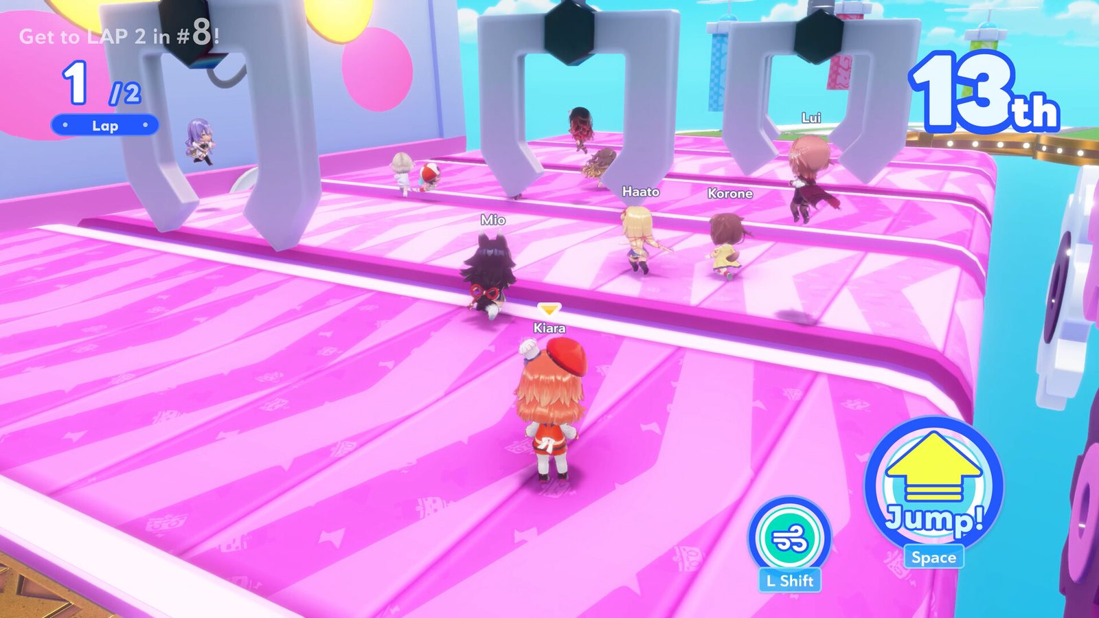 hololive Dreams 建在无人岛上的夜间主题乐园，摩天轮灯光下，通往舞台的小路两旁排着音符形状的灯 5