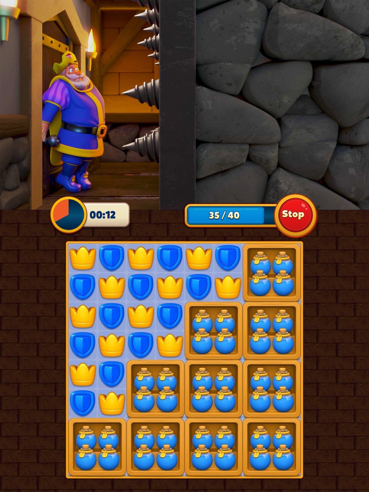 Royal Match Icono de Royal Match con King Robert, que lleva una corona y barba blanca y mira al frente con los ojos muy abiertos 1