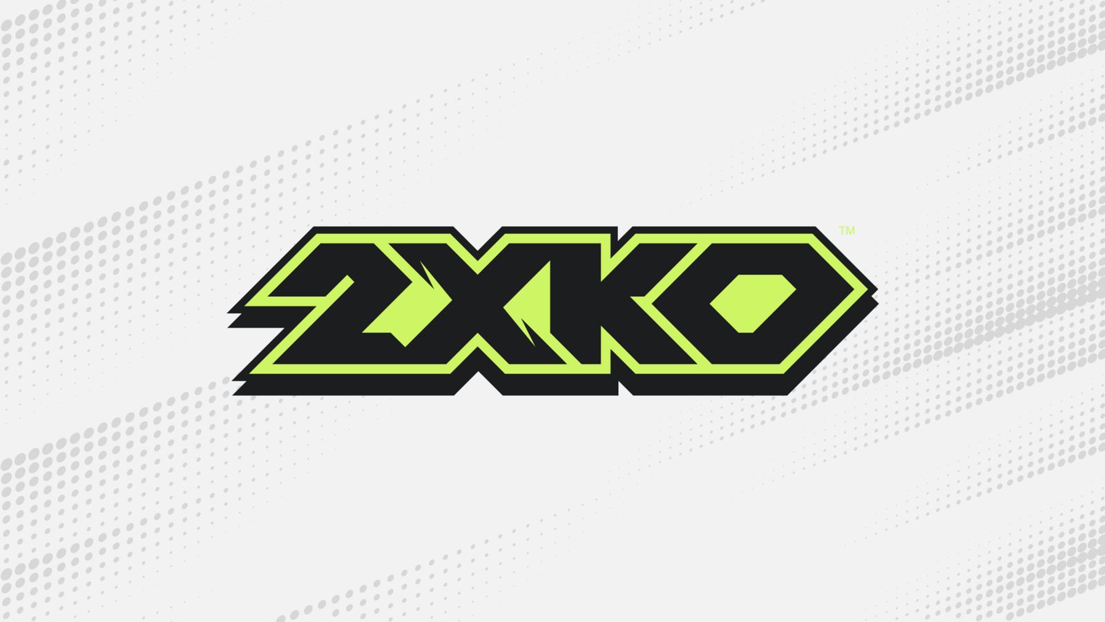 淺灰色半調網點背景上的 2XKO 標誌 1