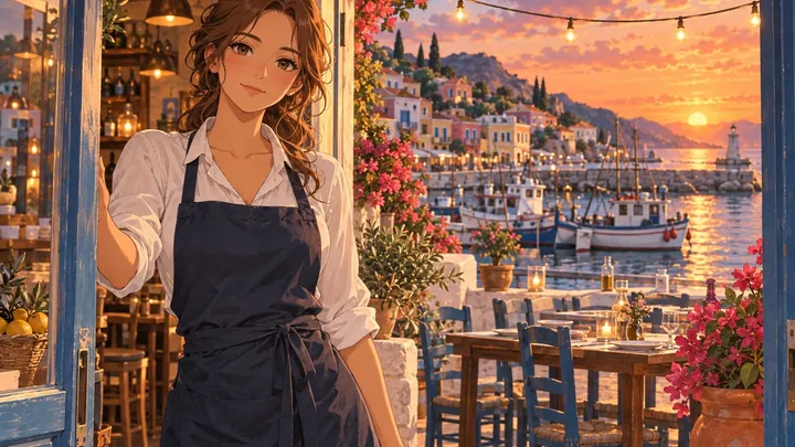 緑の髪で魔女の帽子をかぶった女性がカボチャのランタンの前で笑っている、ゴシップハーバーのハロウィーン用アプリアイコン
